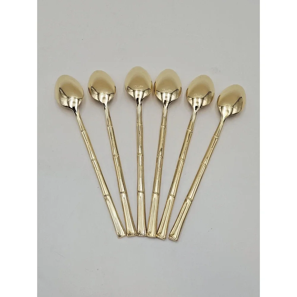 National Escapade Iced Tea Spoon 7.5 in Gold Plated Stainless Set of 6 Spoons